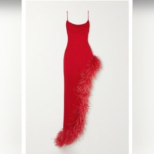 Alessandra Rich Asymmetric Feather Trimmed Dress